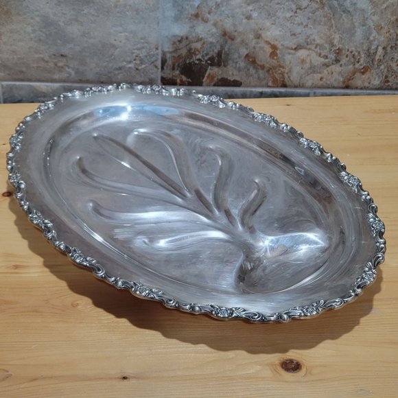 Vintage WM A Rogers Silver Plated Meat Tray Oval Footed Tree of Life 18 Inch Pla - Picture 12 of 13